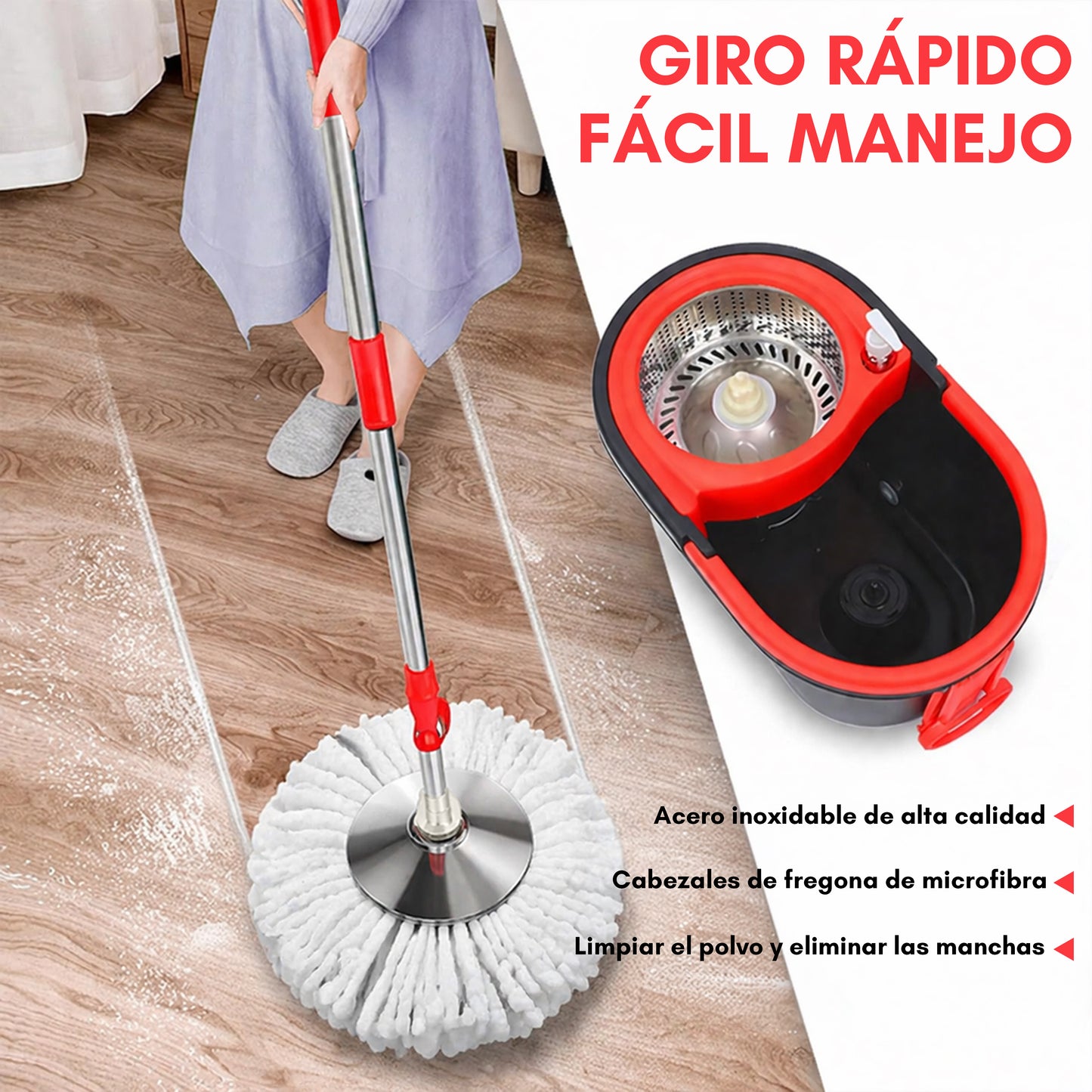 Set de Fregona Giratoria con Cubo Escurridor (Sin Pedal)
