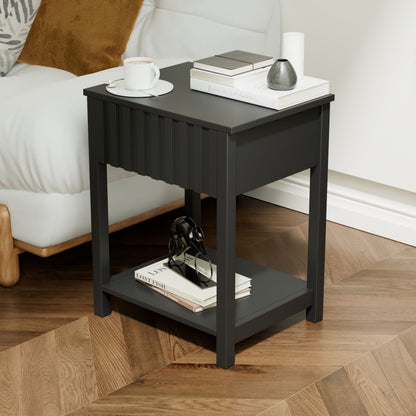 Set de 2 Mesita Auxiliar Moderna Negra con Estante 45-35-56 cm