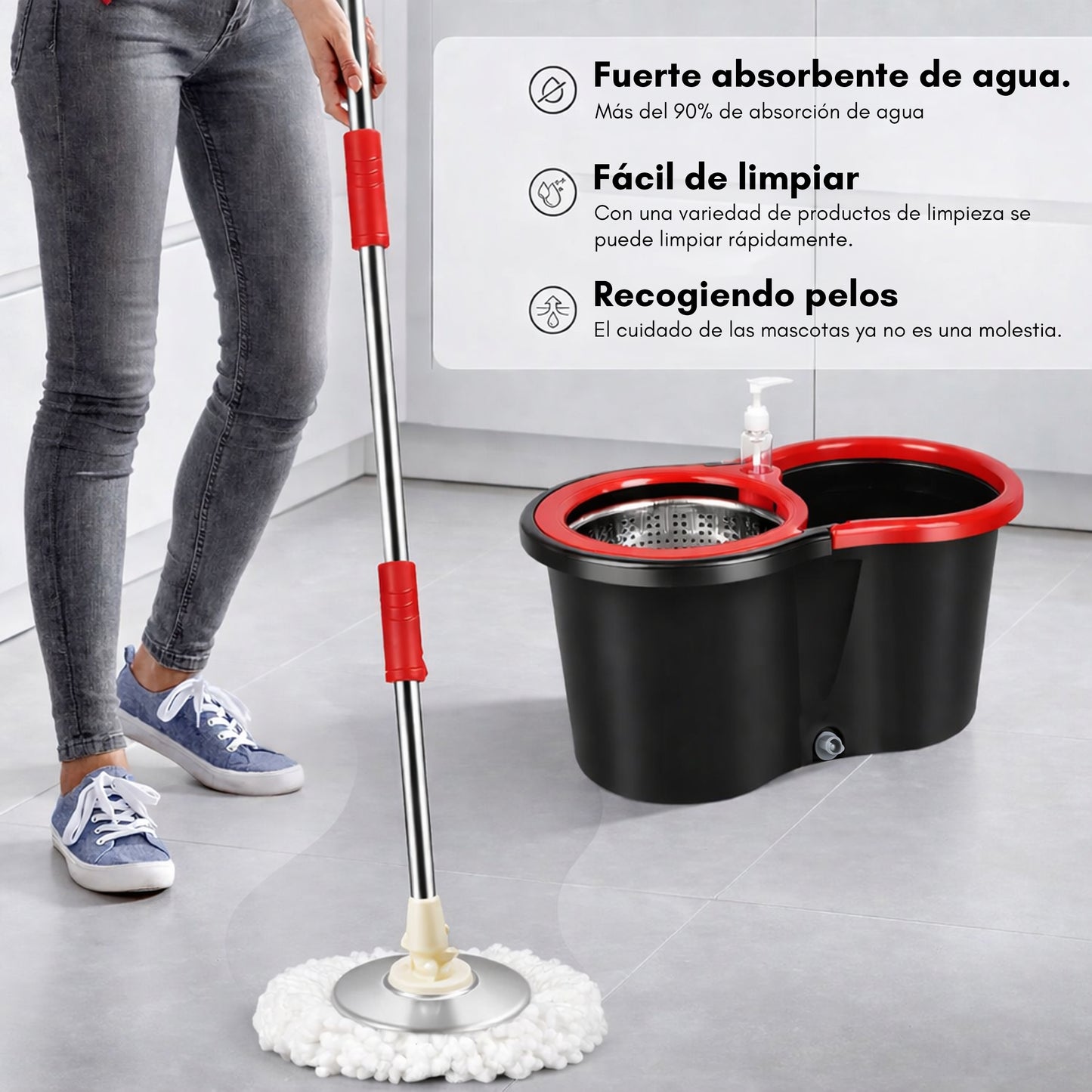 Set de Fregona Giratoria con Cubo Escurridor (Sin Pedal)