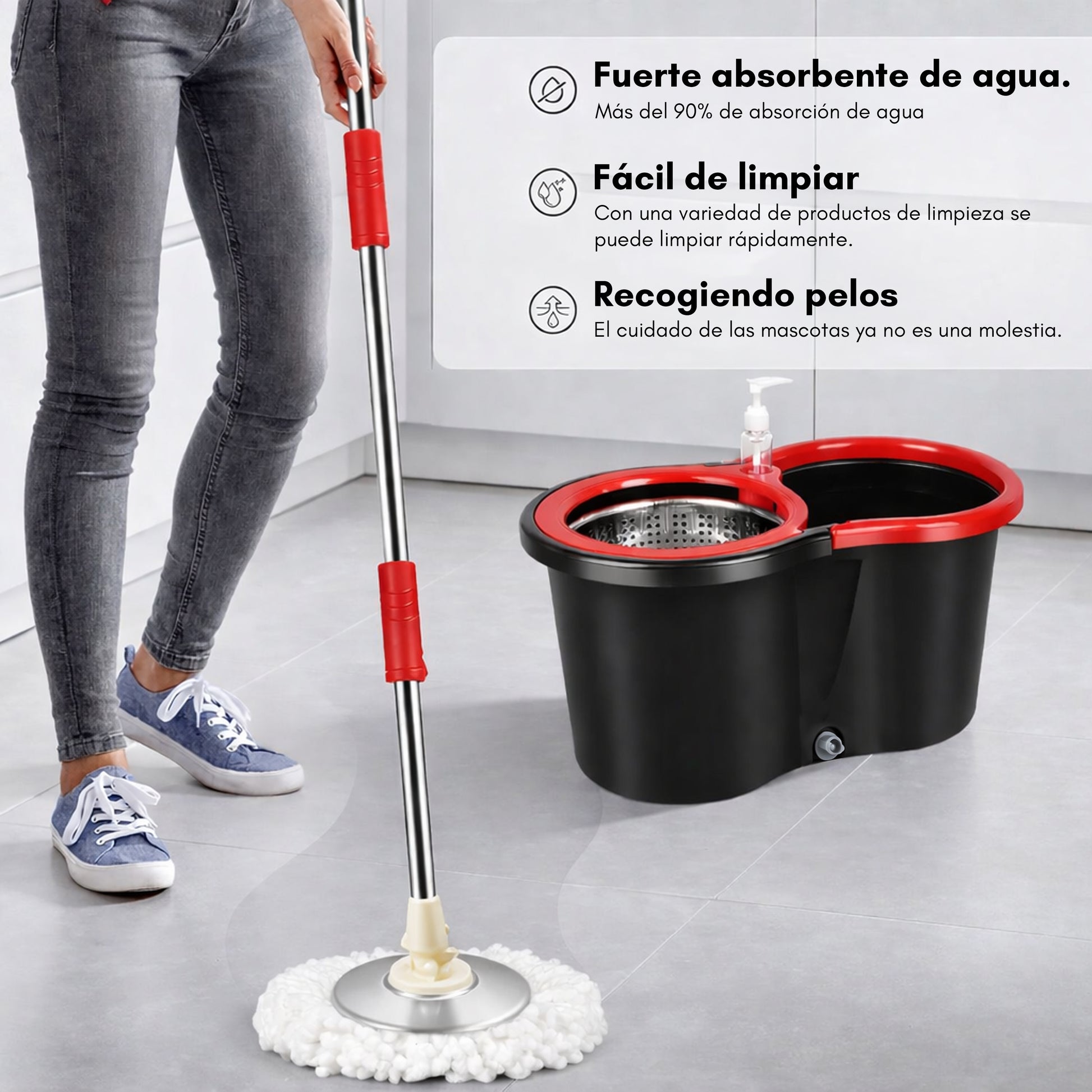 Set de Fregona Giratoria con Cubo Escurridor (Sin Pedal)