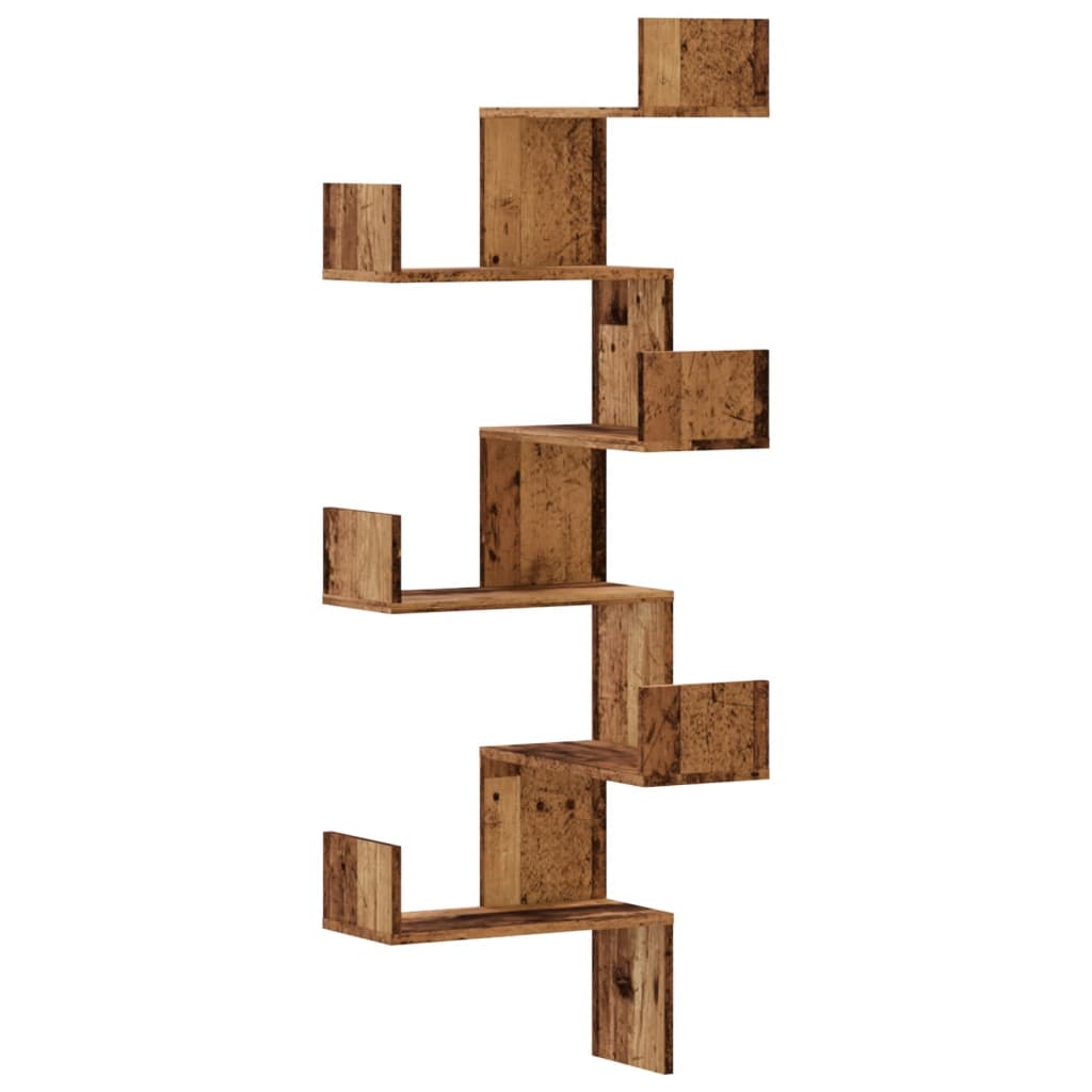 Estantería de pared de esquina madera envejecida