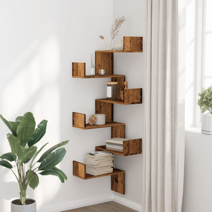 Estantería de pared de esquina madera envejecida