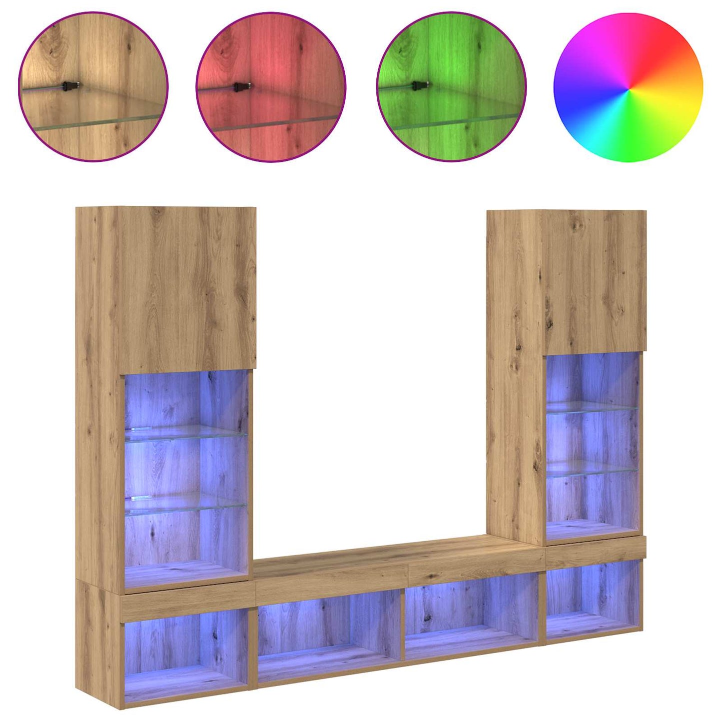 Unidades de TV de Pared con LED con LED 5 pcs Roble artesanal