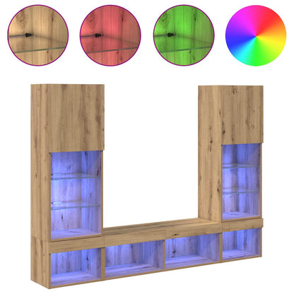 Unidades de TV de Pared con LED con LED 5 pcs Roble artesanal