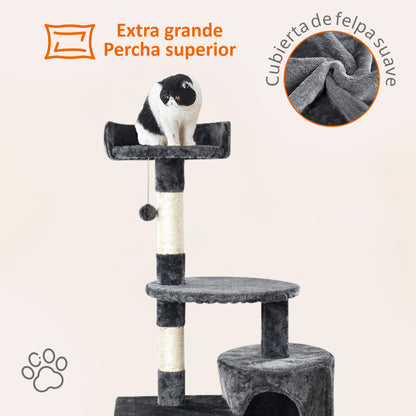 Rascador para gatos con caseta y plataformas 116 cm