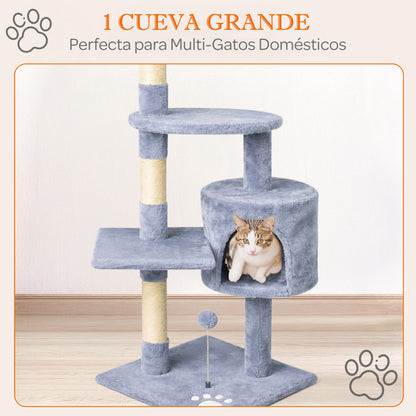 Rascador para gatos grande con cueva y plataformas 116cm