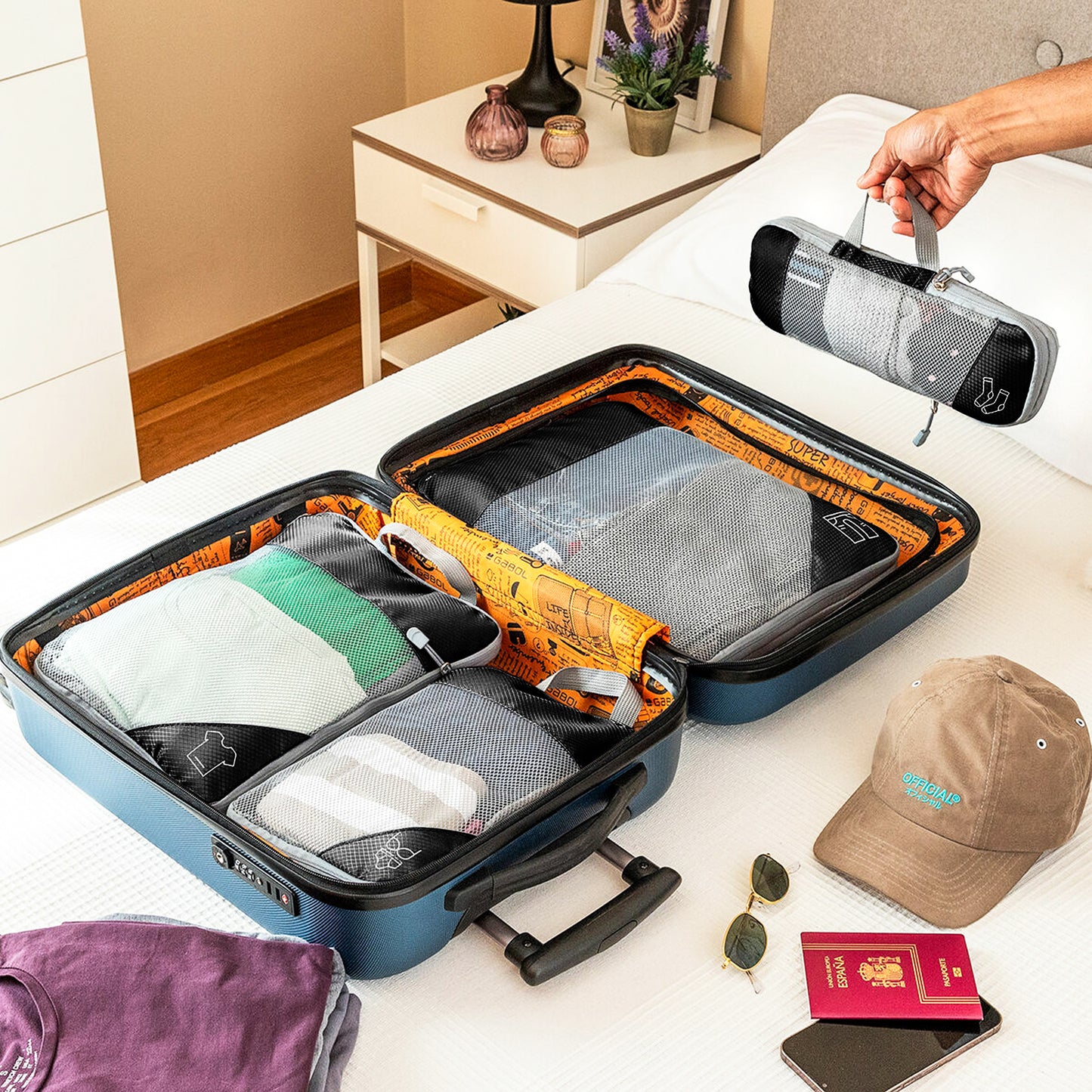 Set de Organizadores de Viaje para Maleta – Bolsas de Compresión y Organización de Ropa (4 Unidad)