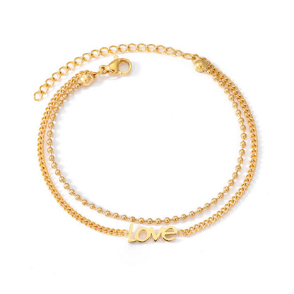 Pulsera Doble Cadena LOVE en Acero Inoxidable Dorado