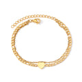 Pulsera Doble Cadena con Corazón en Acero Inoxidable Dorado