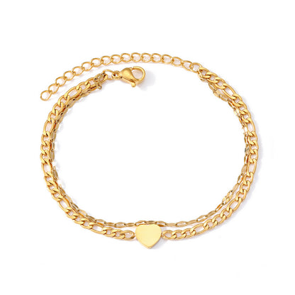 Pulsera Doble Cadena con Corazón en Acero Inoxidable Dorado