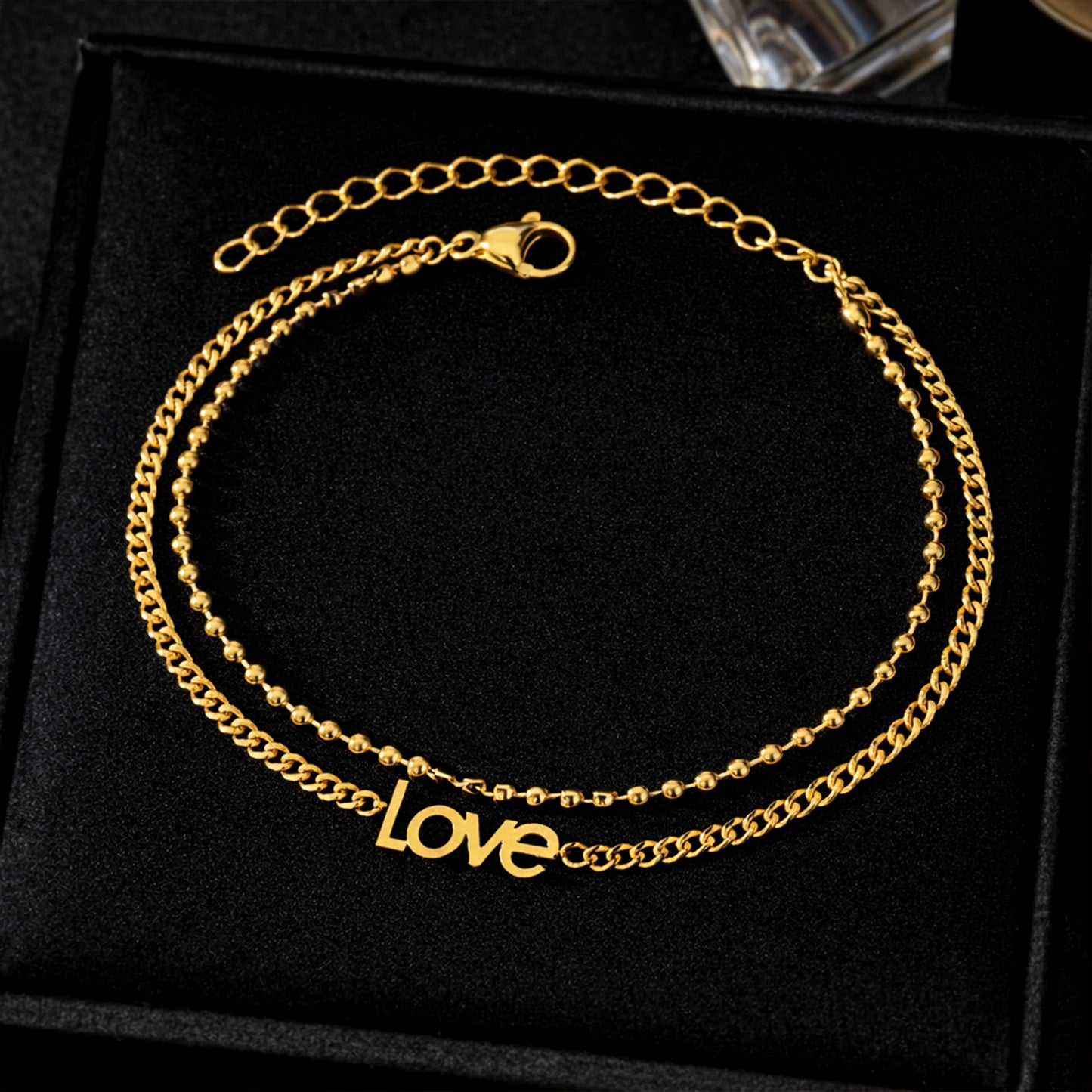 Pulsera Doble Cadena LOVE en Acero Inoxidable Dorado