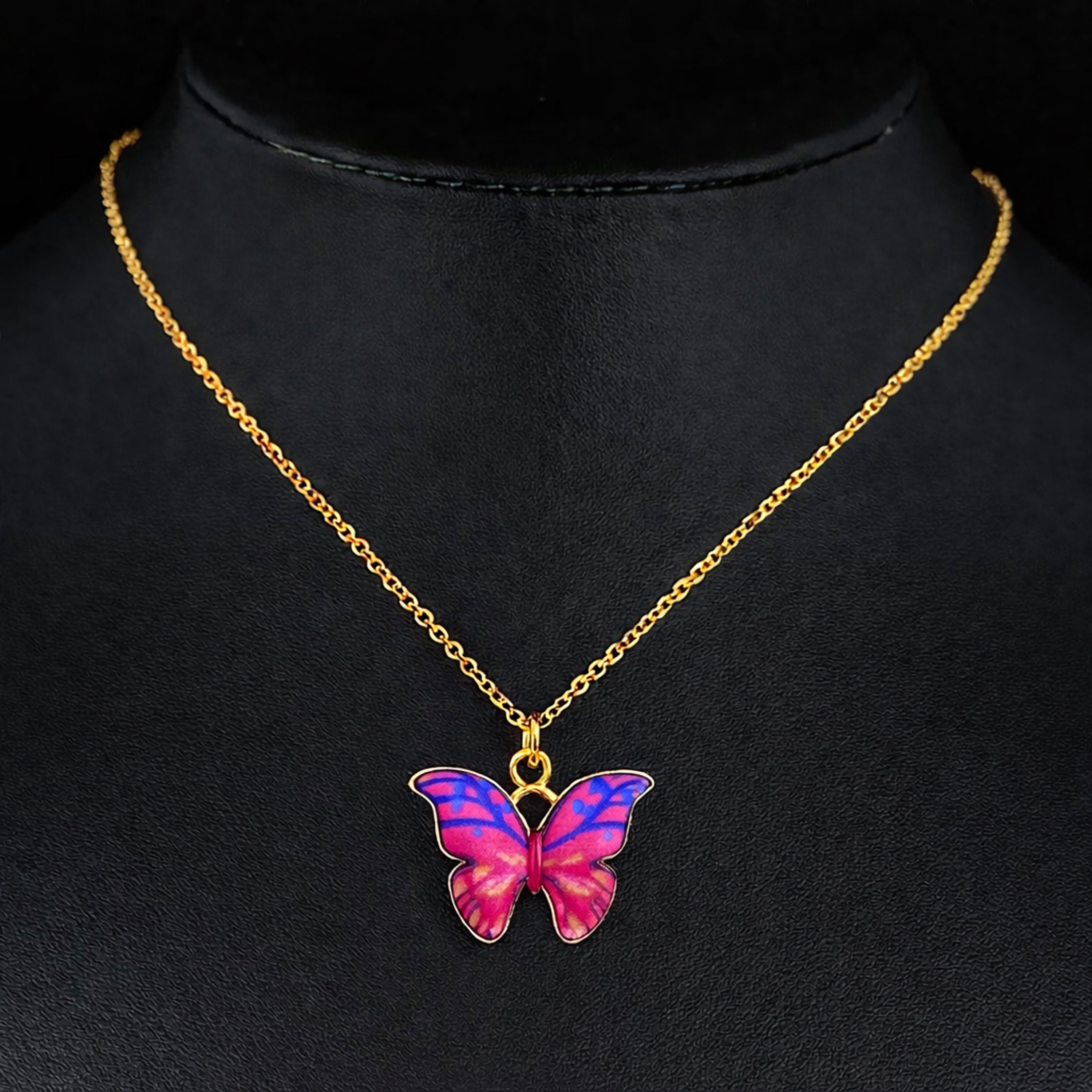 Collar Mariposa Rosa y Azul