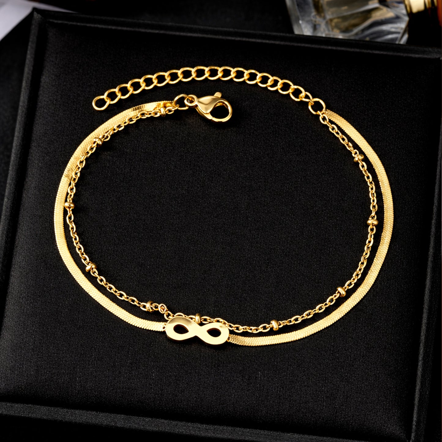 Pulsera Infinito Dorada Doble Cadena Ajustable