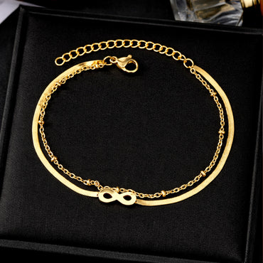 Pulsera Infinito Dorada Doble Cadena Ajustable