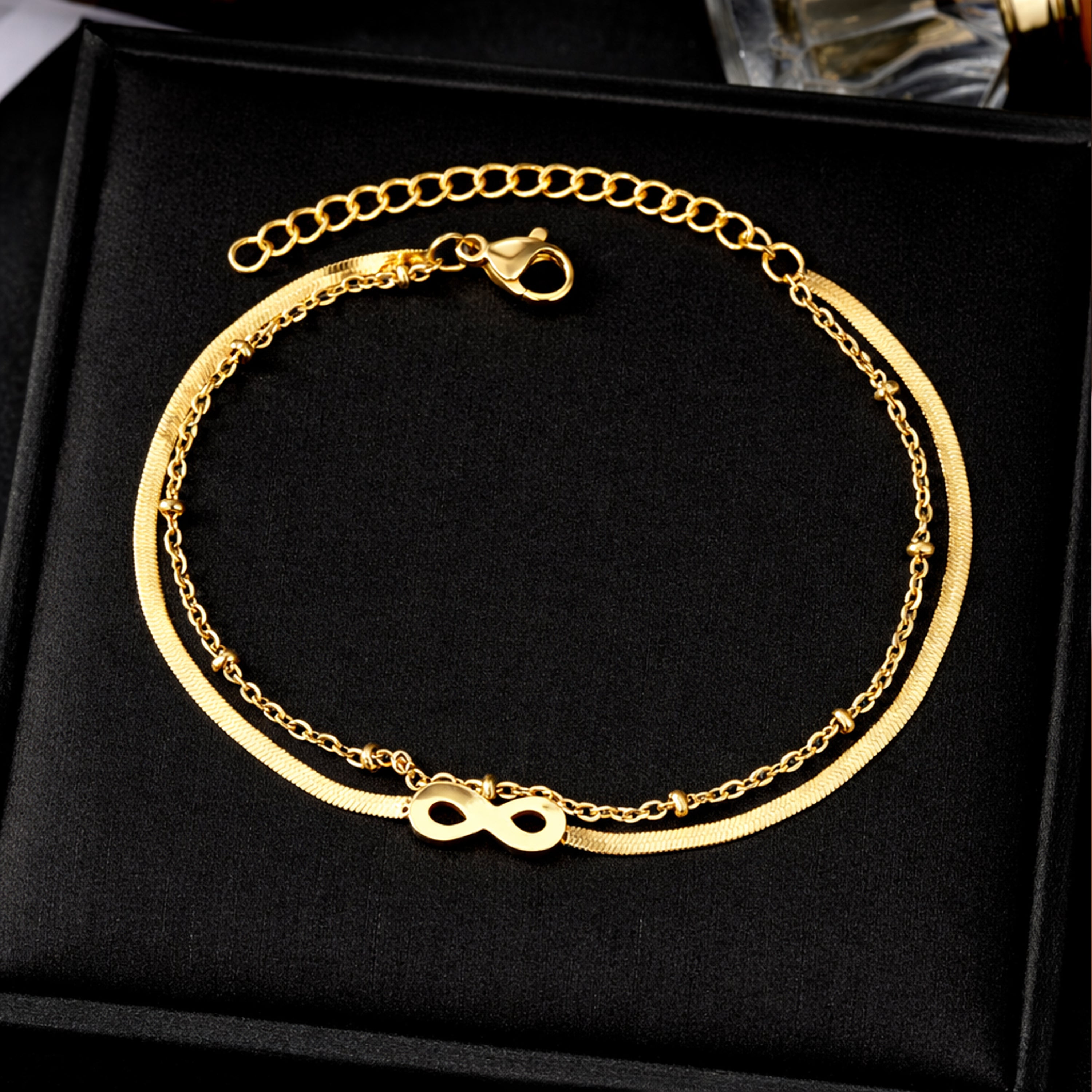 Pulsera Infinito Dorada Doble Cadena Ajustable