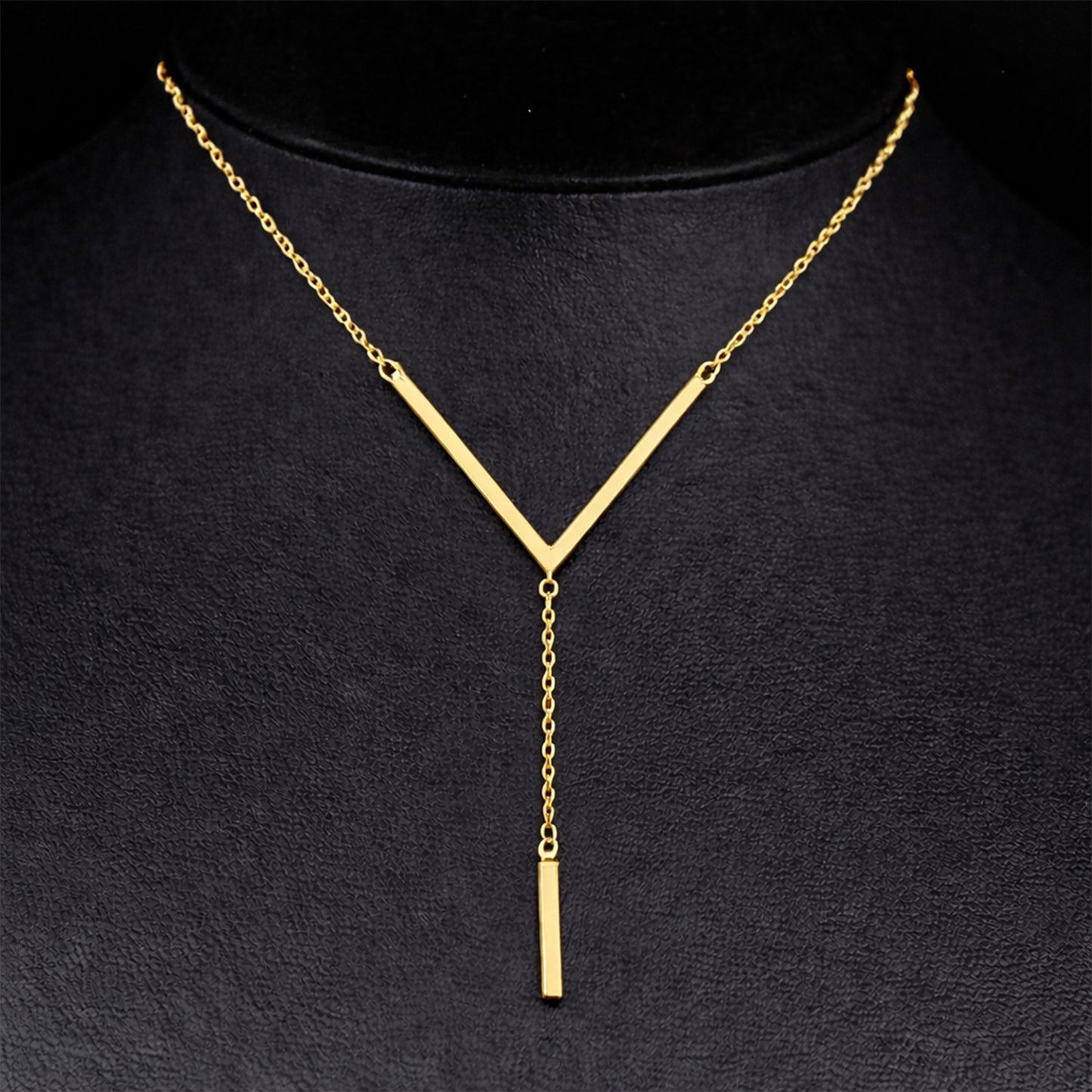 Collar Elegante en V con Barra Colgante