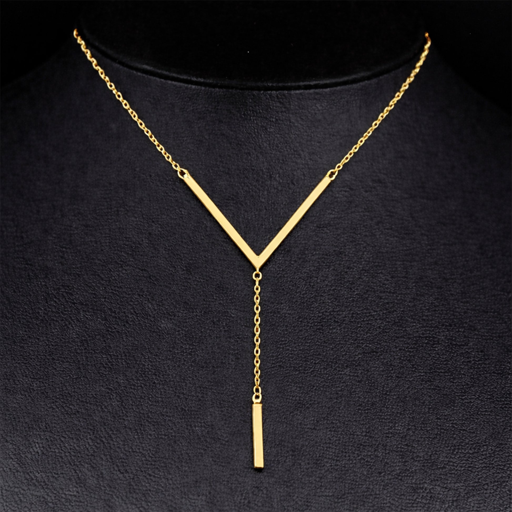 Collar Elegante en V con Barra Colgante