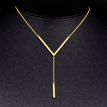 Collar Elegante en V con Barra Colgante