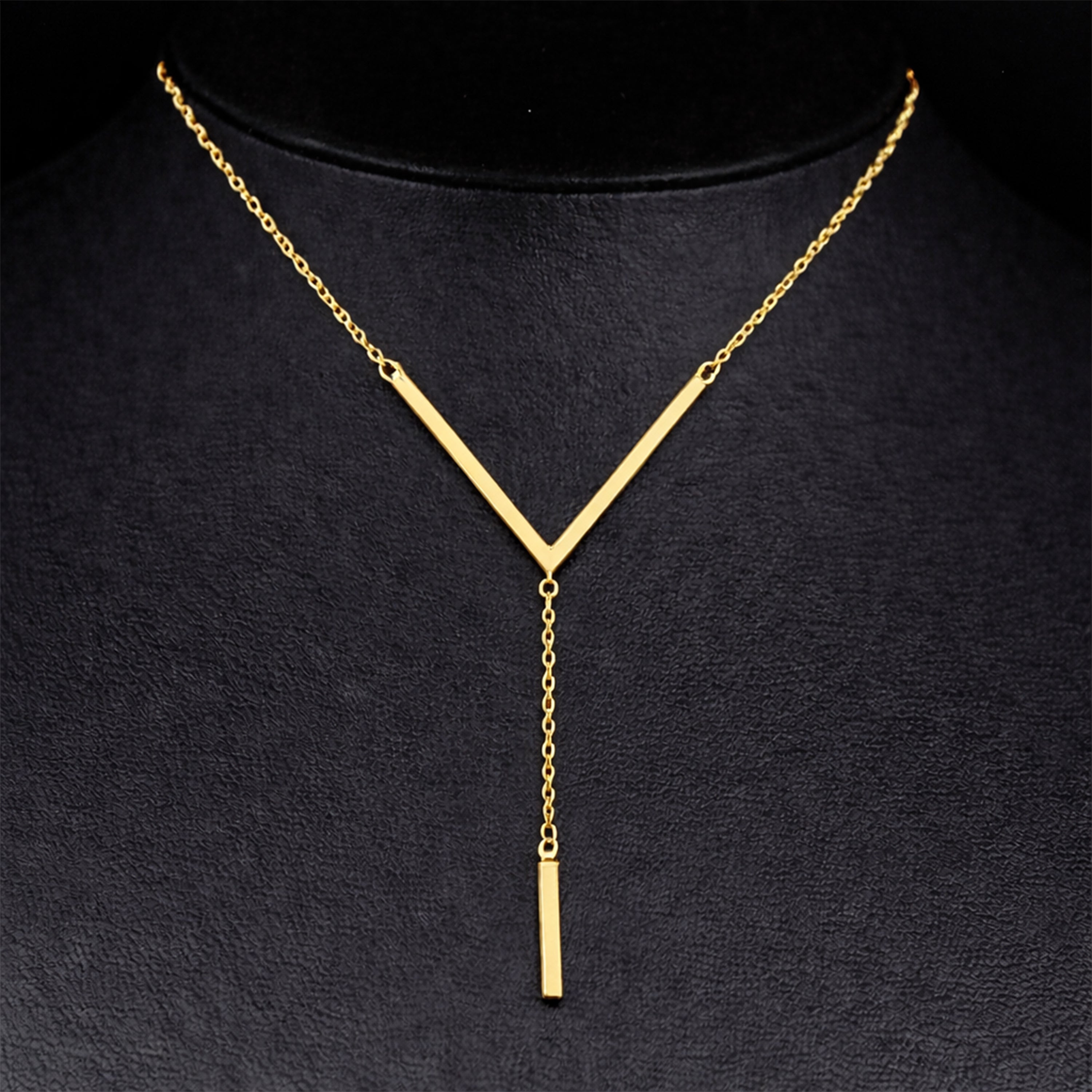 Collar Elegante en V con Barra Colgante