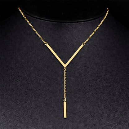 Collar Elegante en V con Barra Colgante