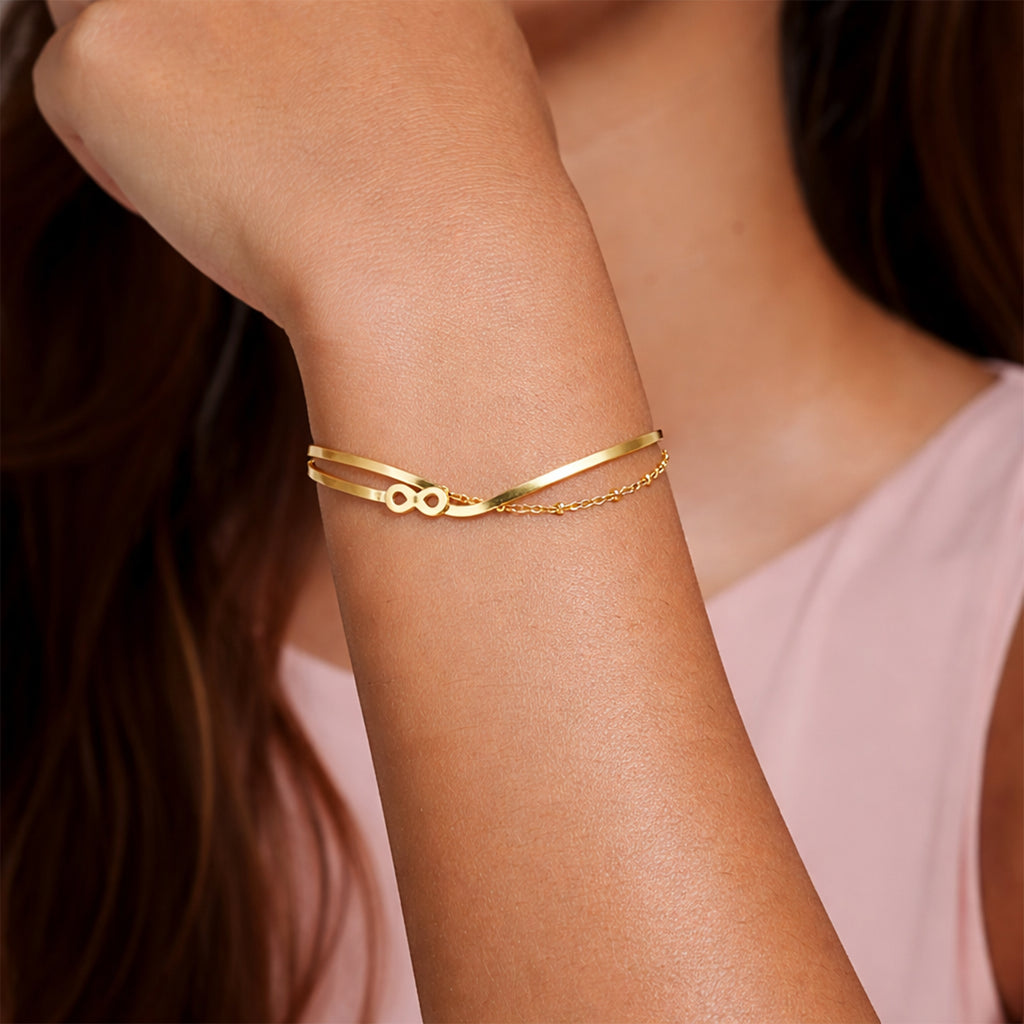 Pulsera Infinito Dorada Doble Cadena Ajustable