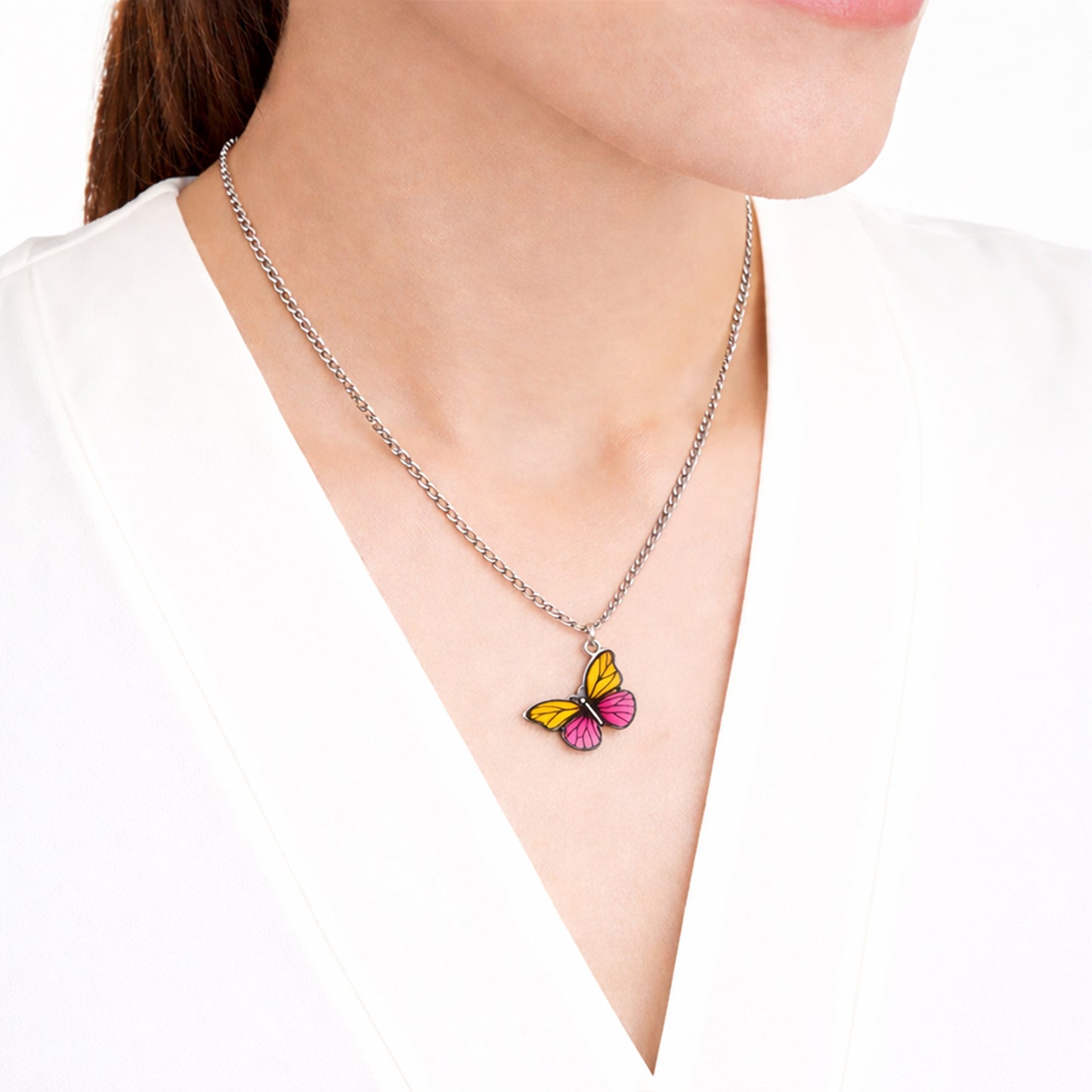 Collar Mariposa Rosa y Amarilla