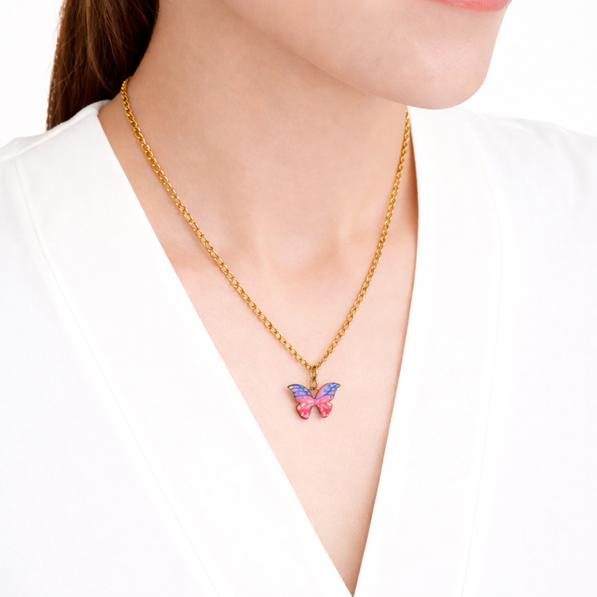 Collar Mariposa Rosa y Azul