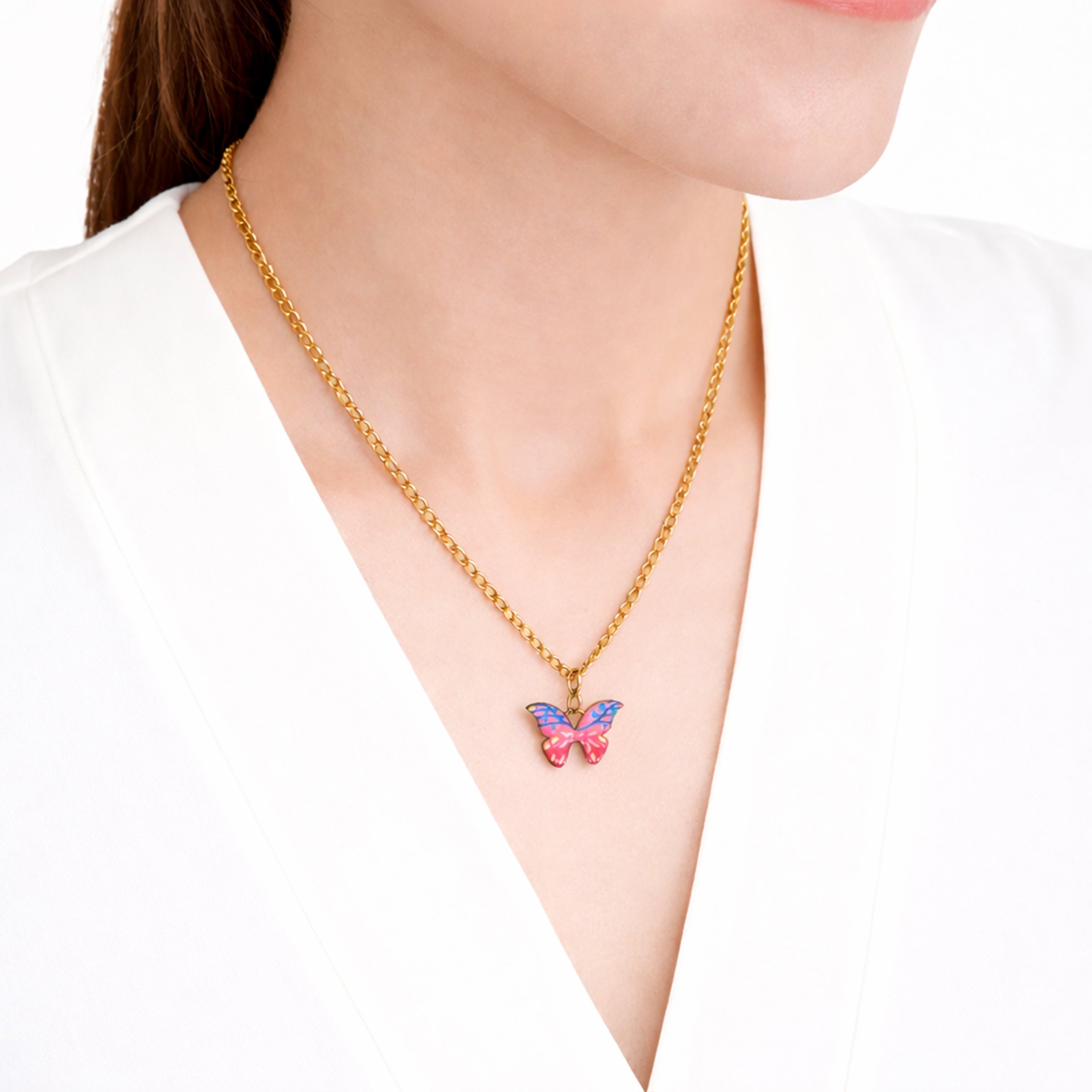 Collar Mariposa Rosa y Azul