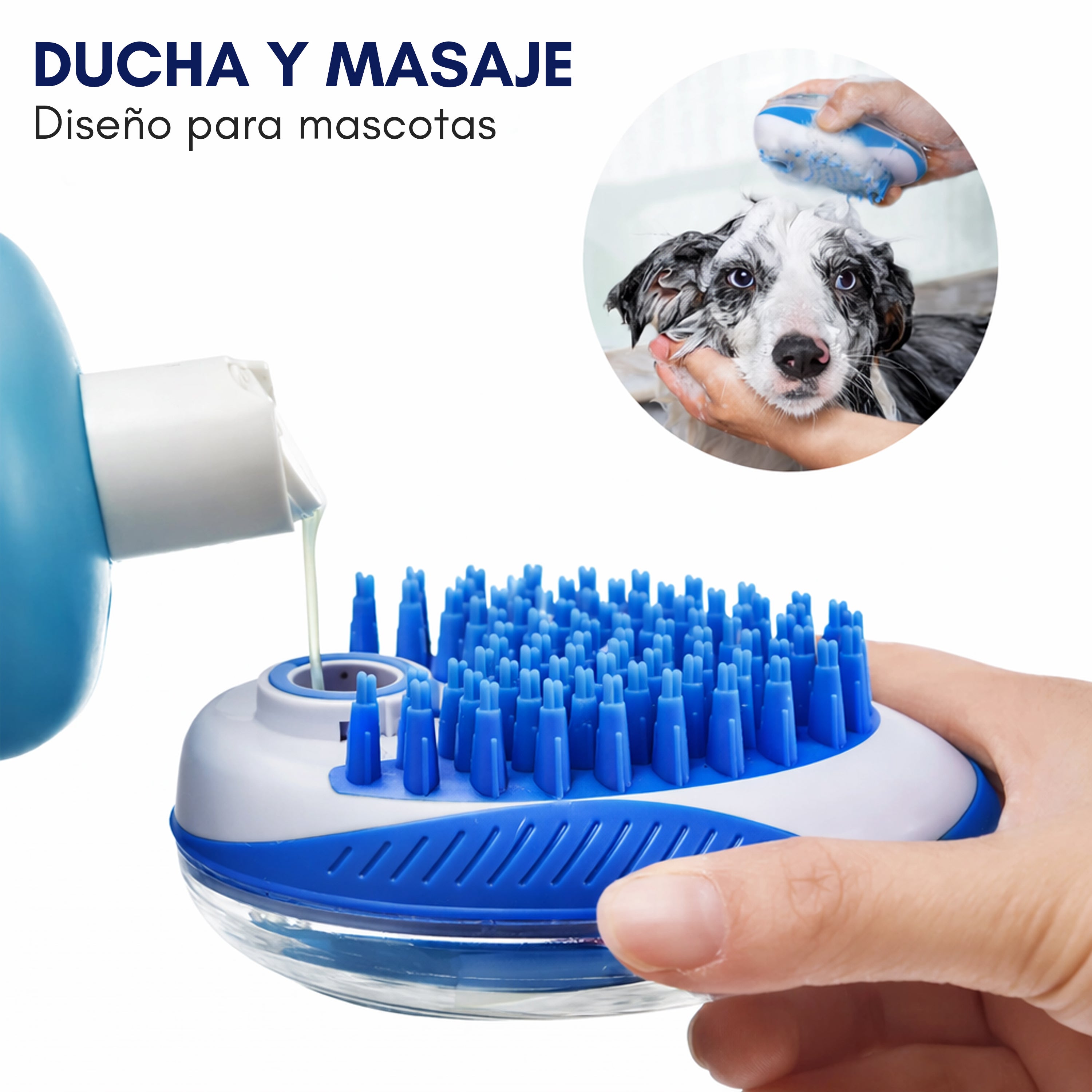 Cepillo de Ducha y Masaje 2 en 1 para Mascotas con Dispensador de Champú