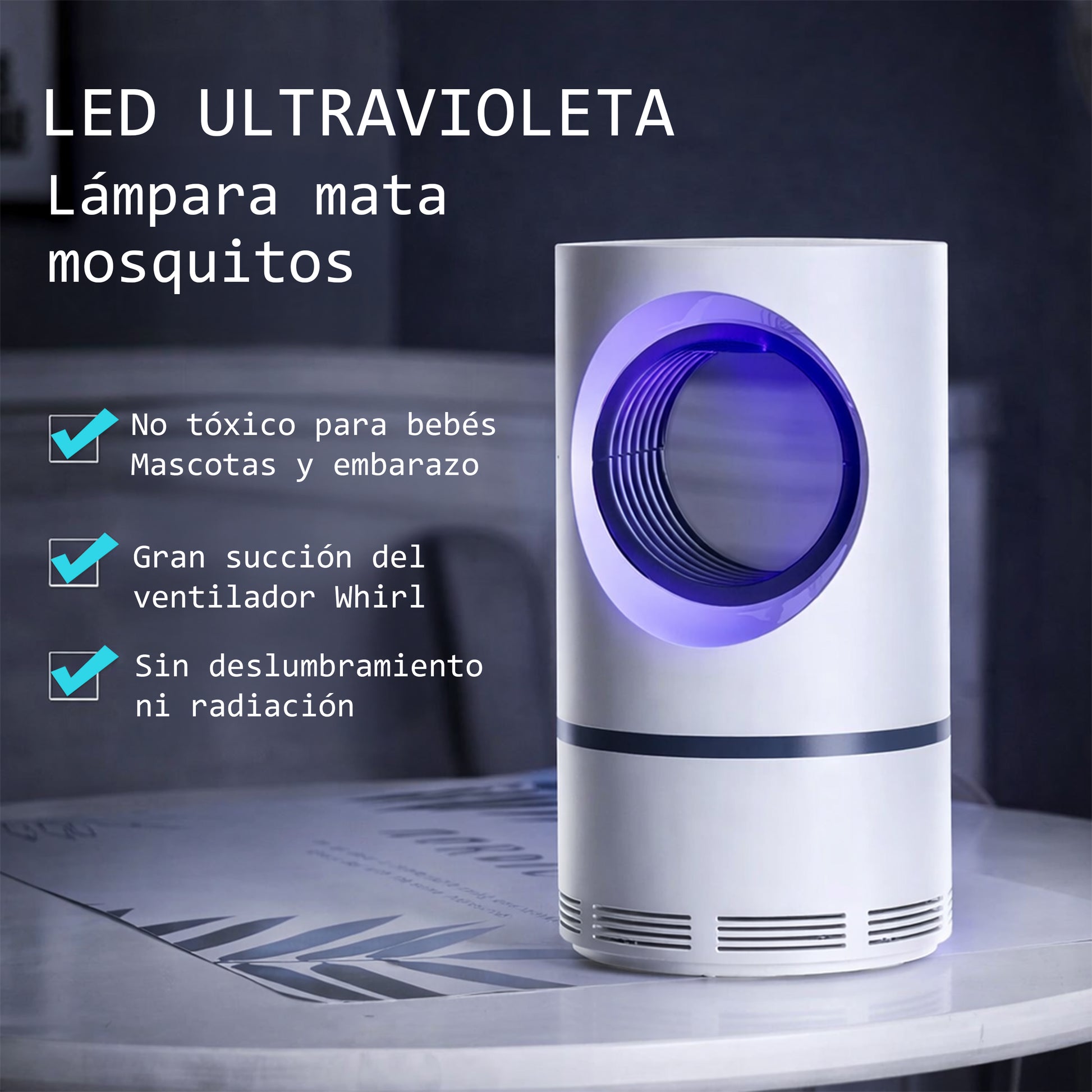 Lámpara Antimosquitos LED UV con Succión Silenciosa