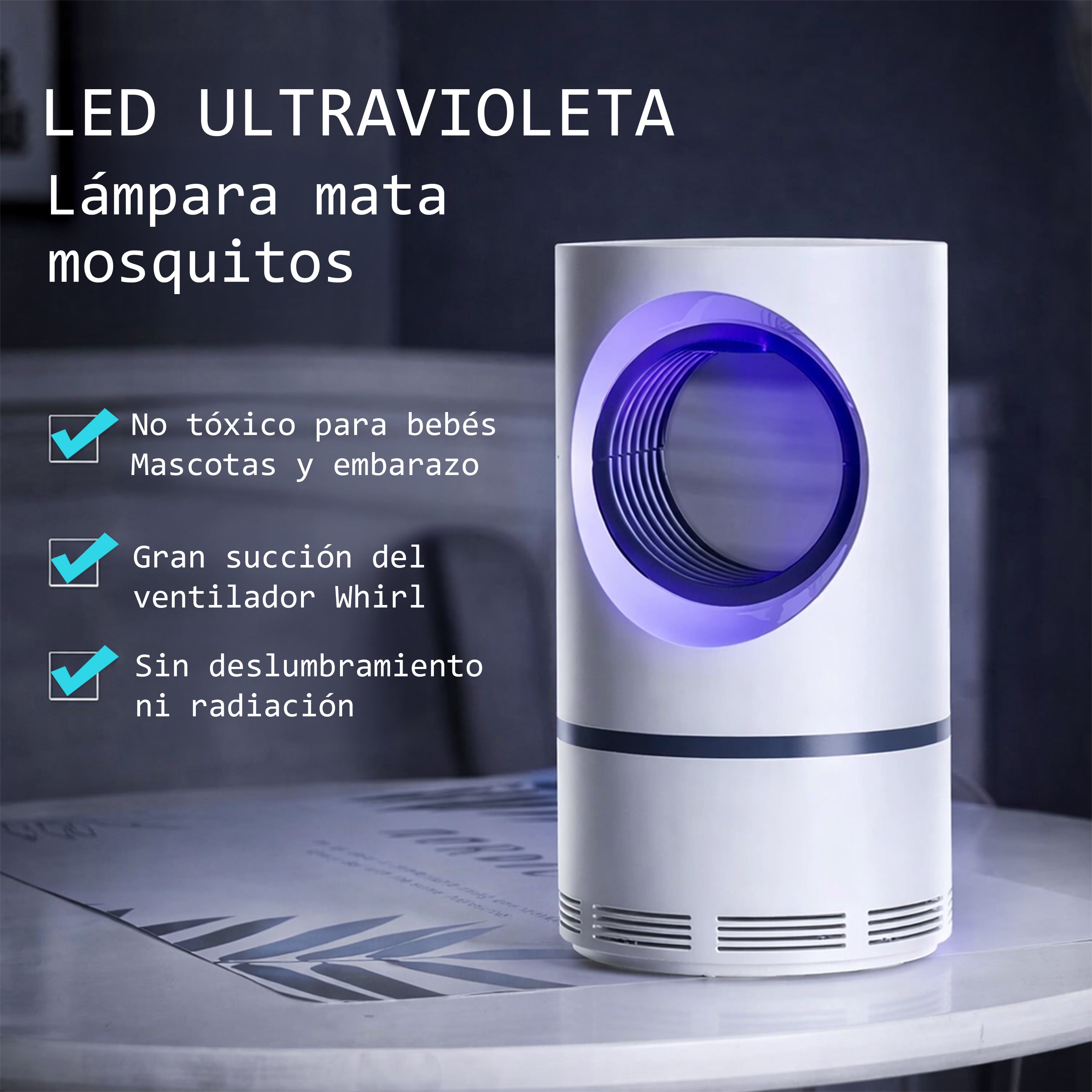 Lámpara Antimosquitos LED UV con Succión Silenciosa