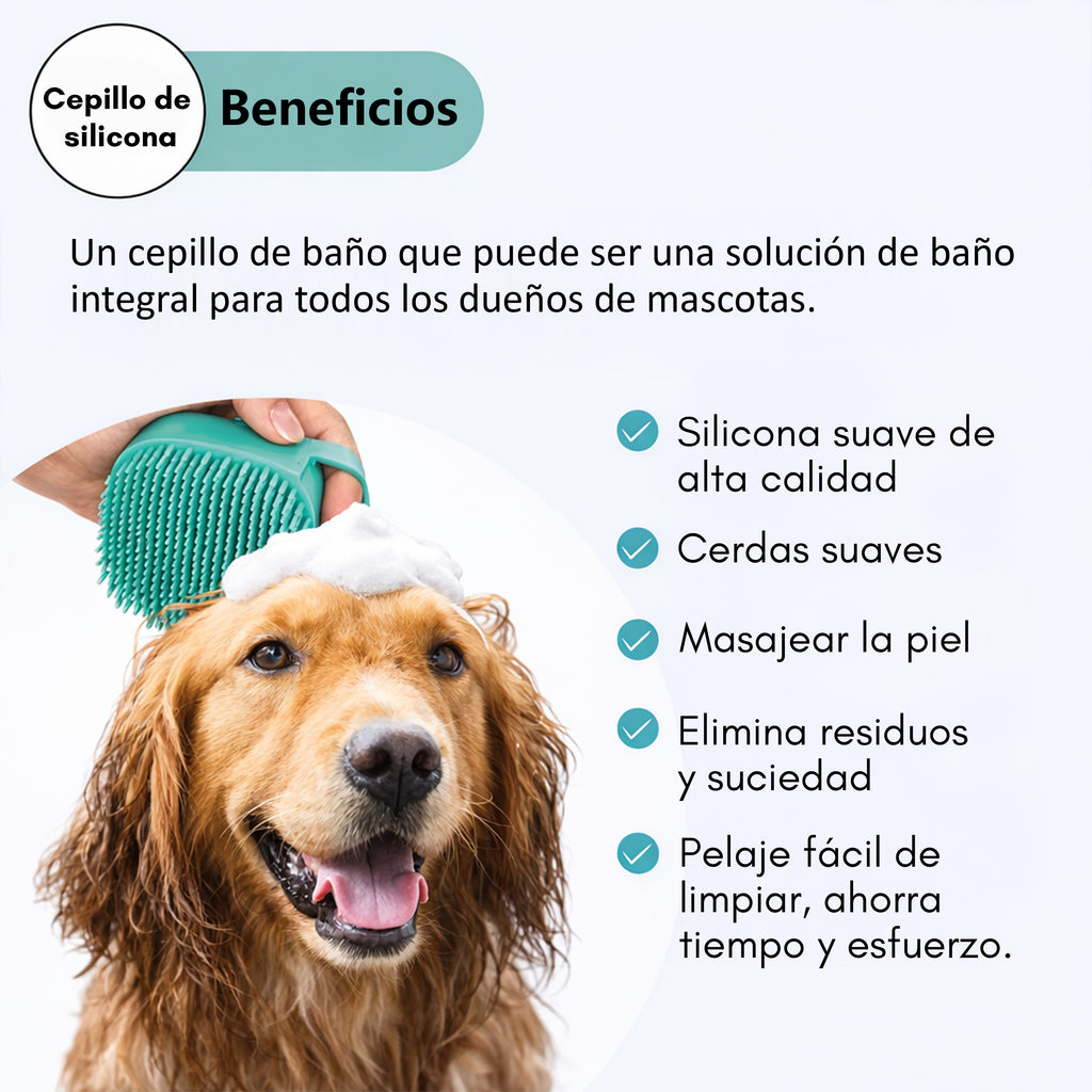 Cepillo de Baño y Masaje para Mascotas con Dispensador de Champú