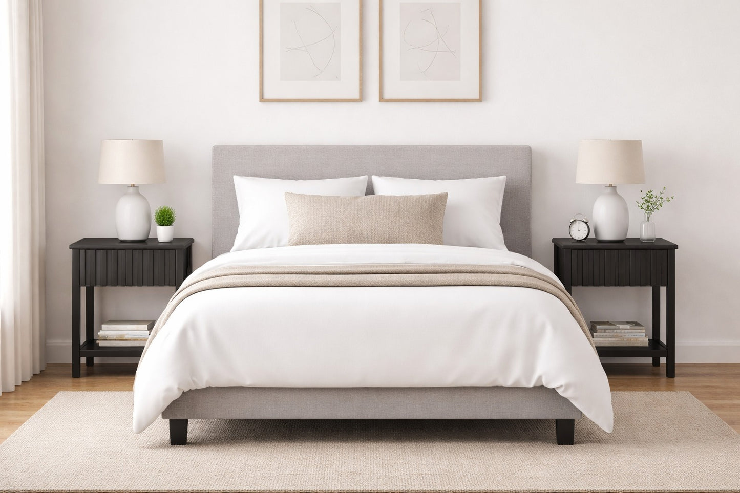 Set de 2 Mesita Auxiliar Moderna Negra con Estante 45-35-56 cm