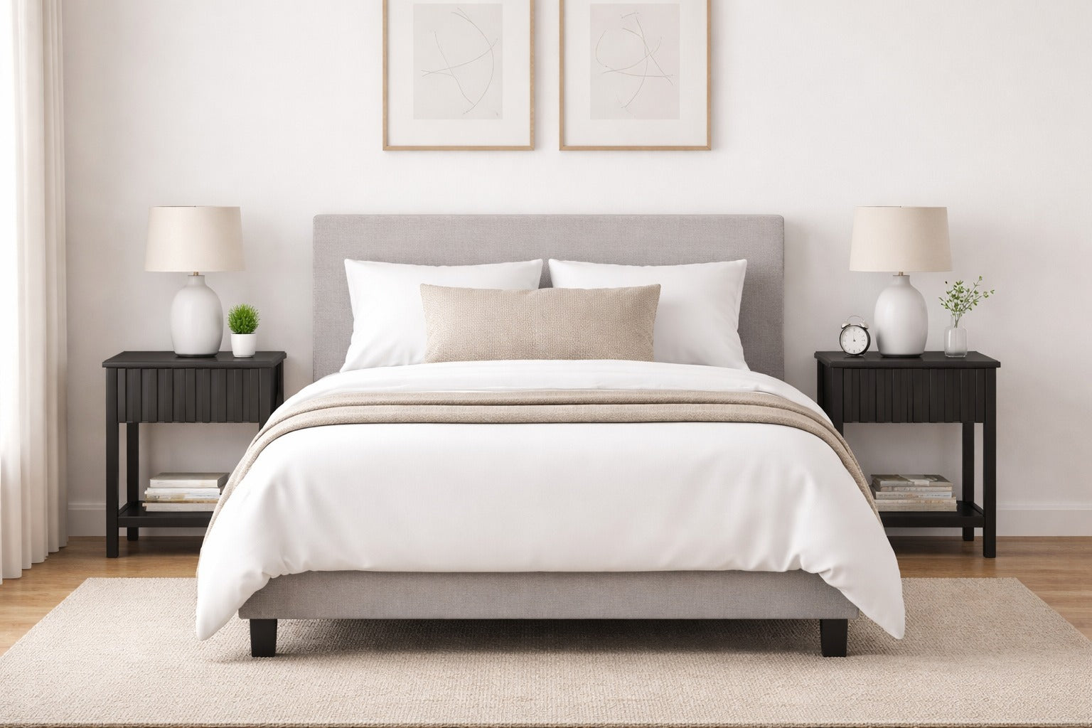 Set de 2 Mesita Auxiliar Moderna Negra con Estante 45-35-56 cm