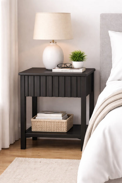 Set de 2 Mesita Auxiliar Moderna Negra con Estante 45-35-56 cm