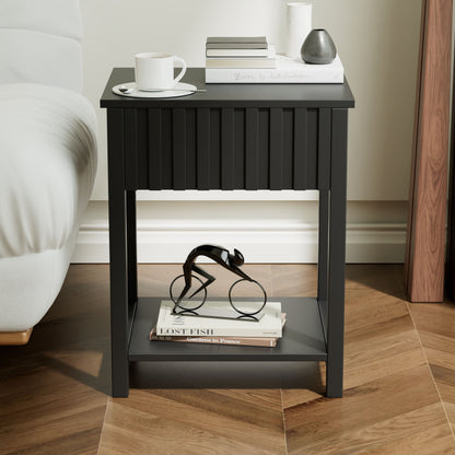 Set de 2 Mesita Auxiliar Moderna Negra con Estante 45-35-56 cm